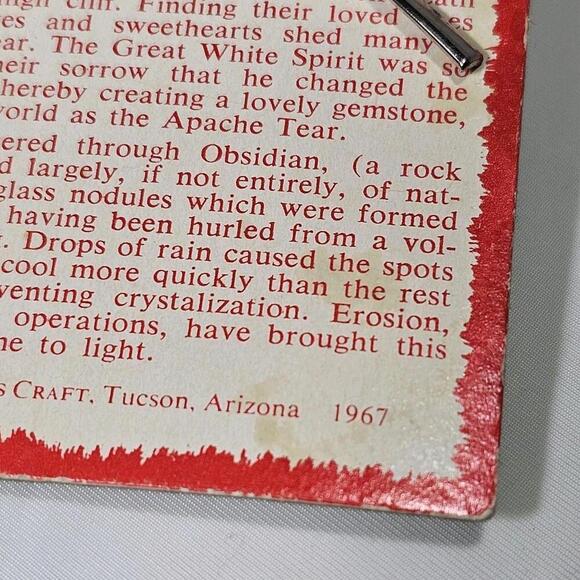 Vintage 1967 Apache Tear Legend Polished Stone Tie Tac On Original Card - Picture 2 of 6